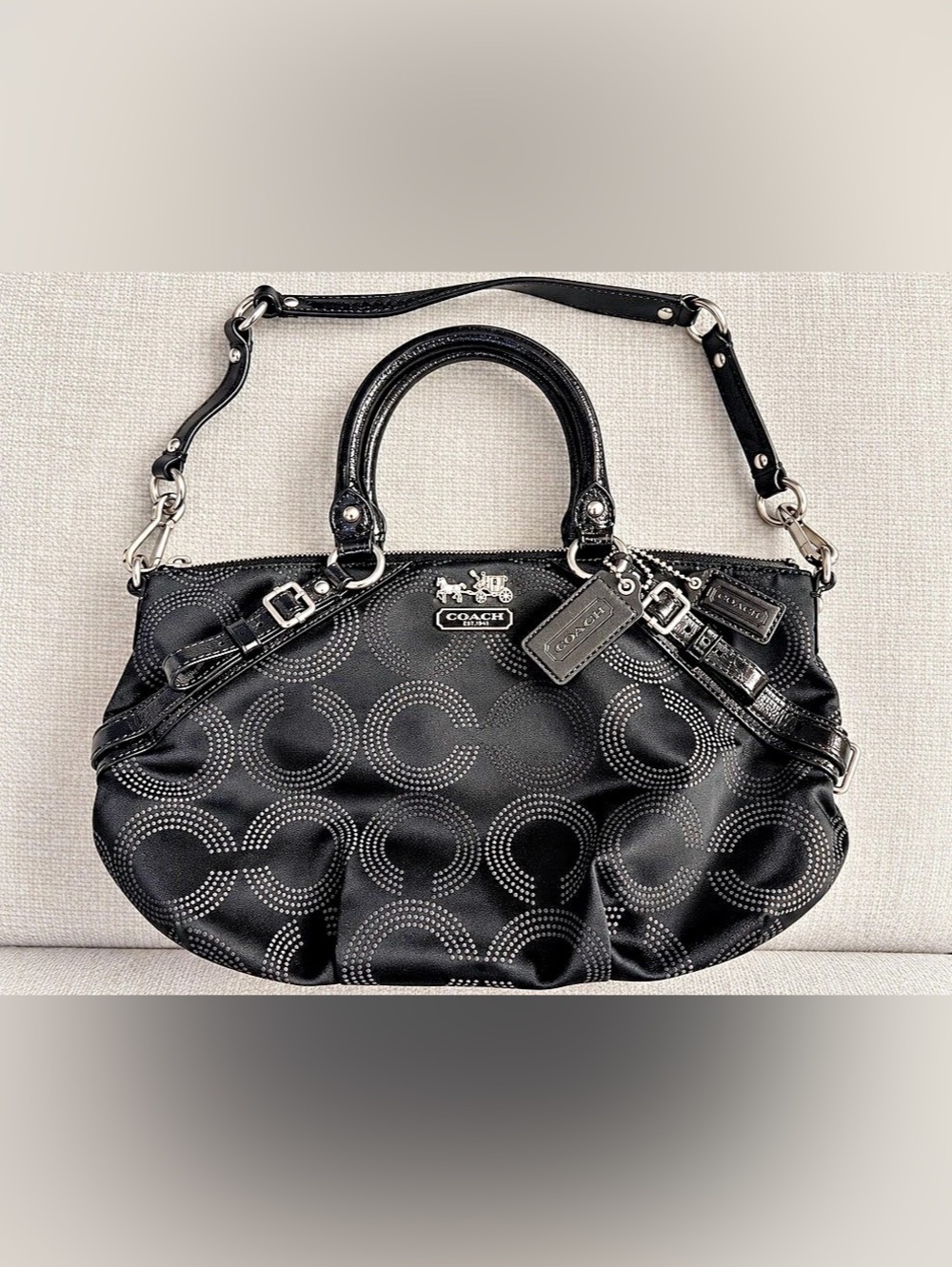 Coach Madison Sophia 15935 Dotted Op Art Black Satchel Never Used